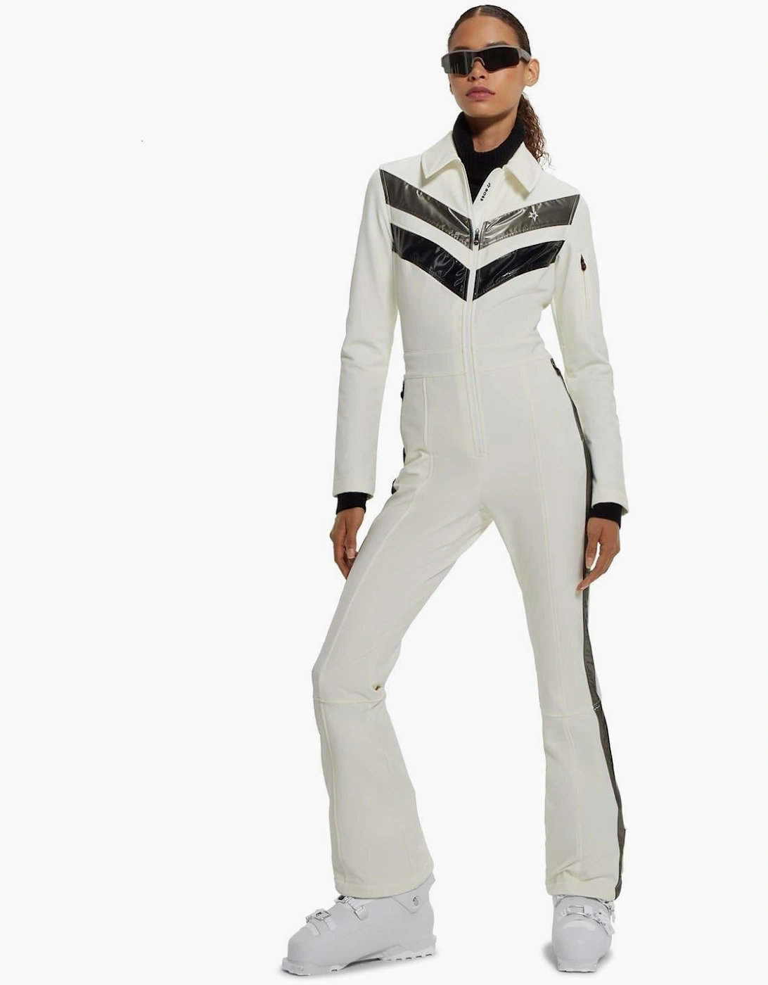 Collared Neck Long Sleeve Solid Patterned Skisuit
