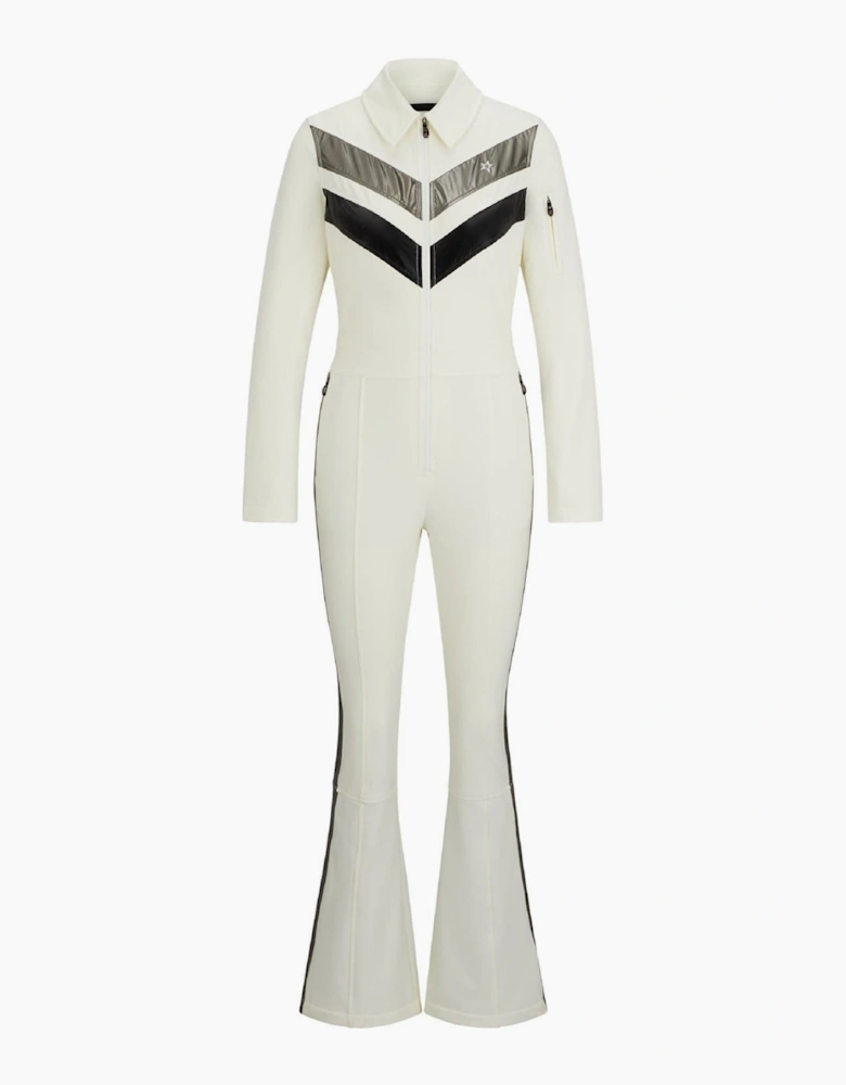 Collared Neck Long Sleeve Solid Patterned Skisuit