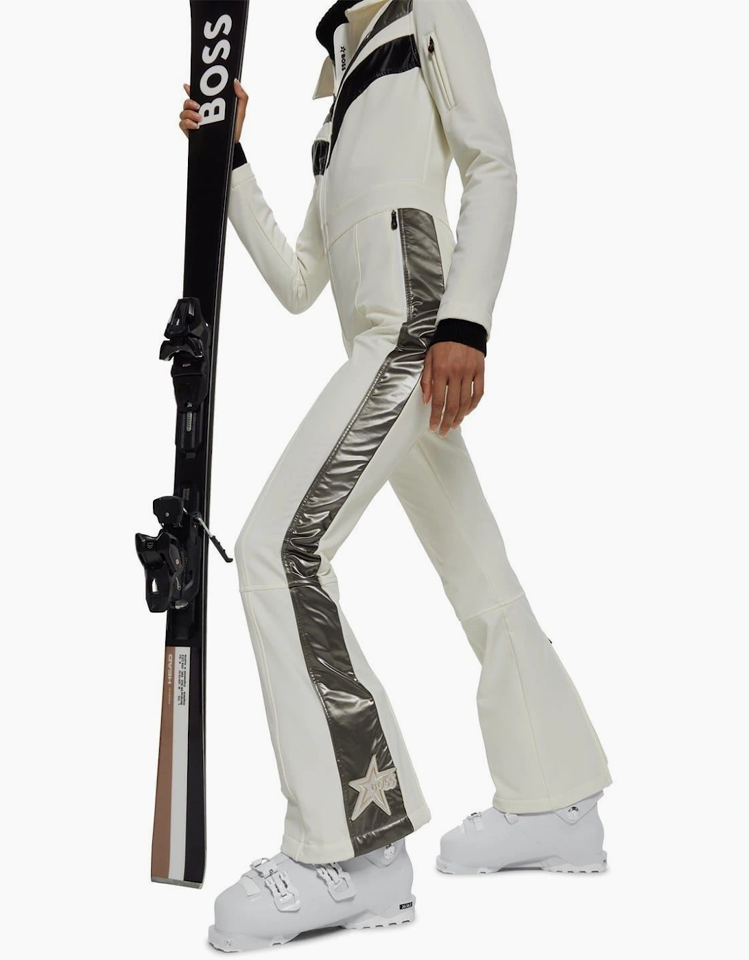 Collared Neck Long Sleeve Solid Patterned Skisuit