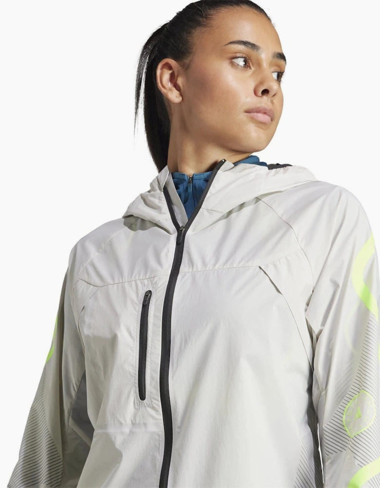 Stripe Patterned Hooded Drawstring Running Jacket
