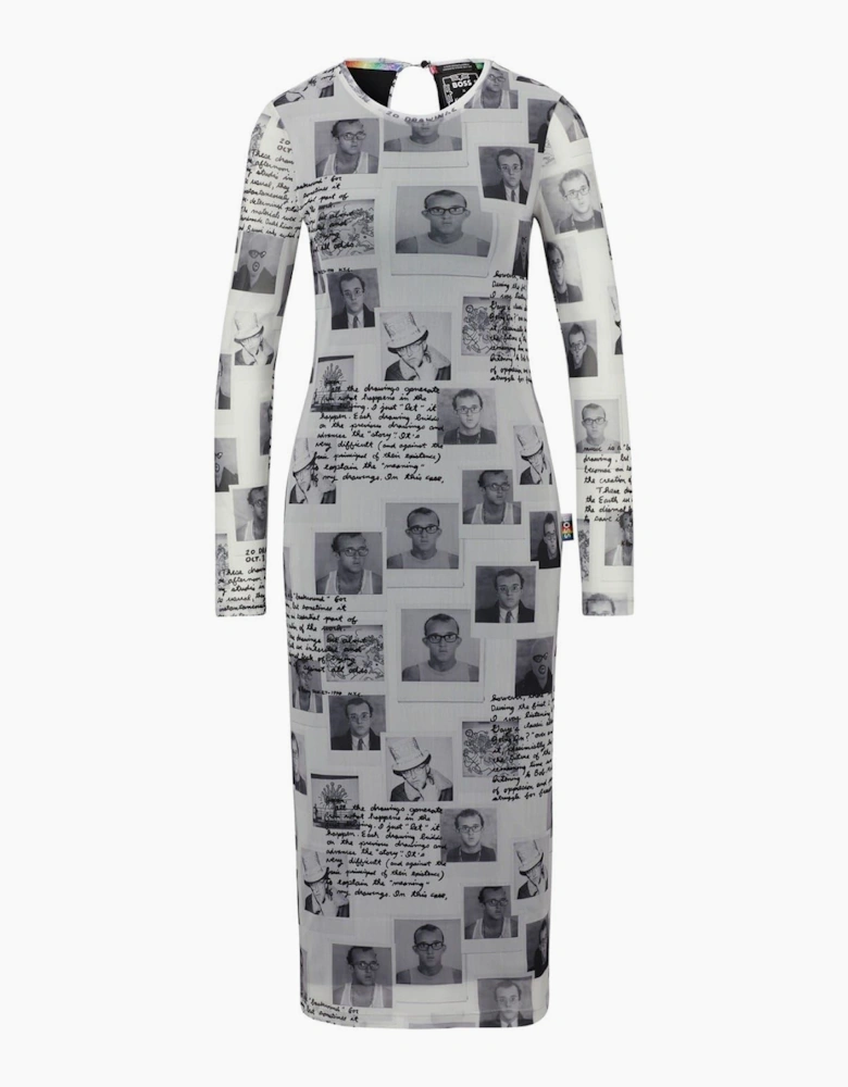 Keith Haring Crew Neck Long Sleeve Midi Bodycon Dress