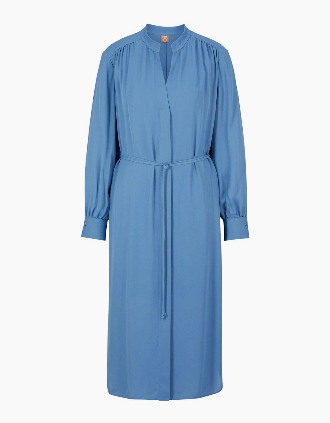 Dibanora Notched Neck Long Sleeve Midi Dress