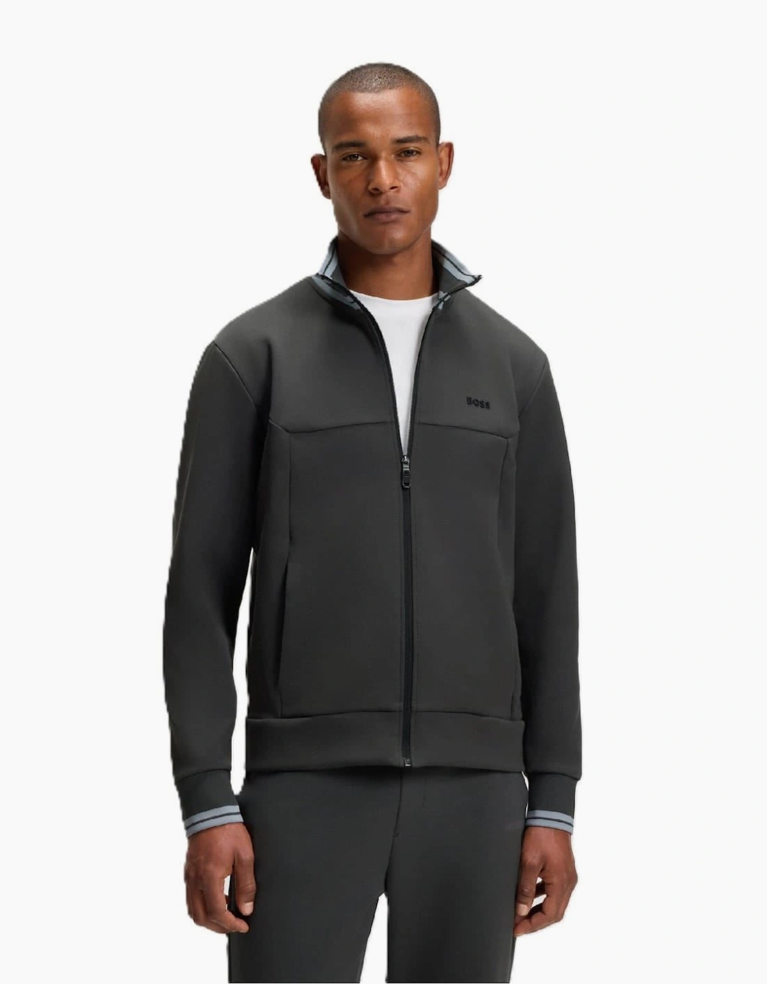 Boss Hugo Boss Men's Zipped Pocket Ribbed Cuff Full Zipper Track Jacket - Grey