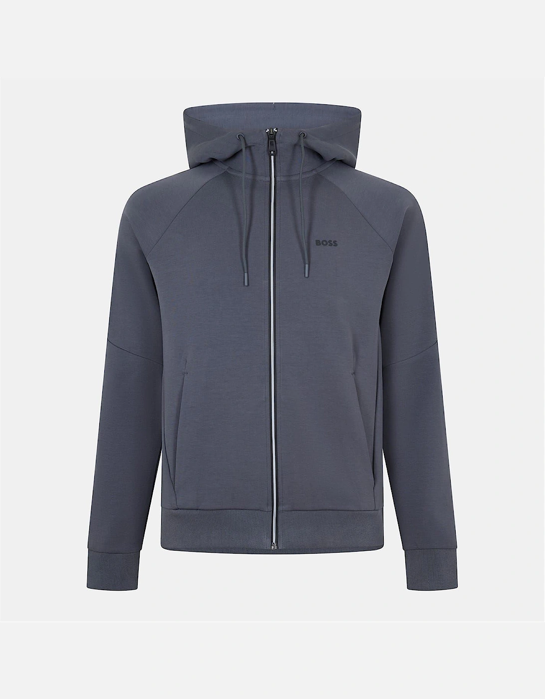 Solid Patterned Hooded Ribbed Cuff Sweat Jacket
