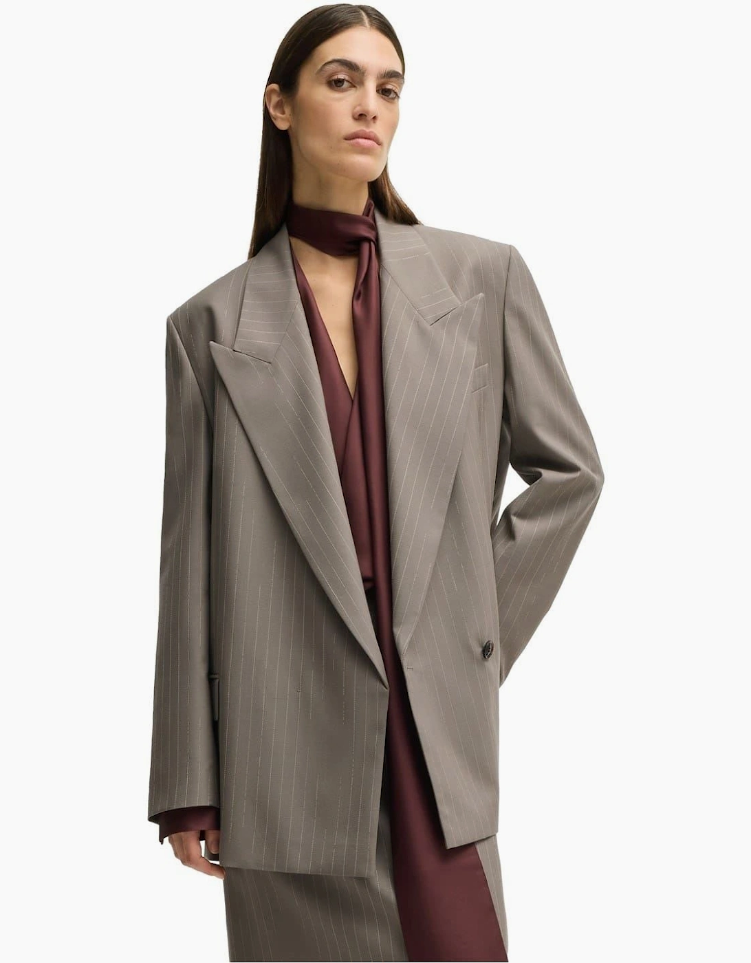 Striped Patterned Oversized Fit  Blazer Jacket