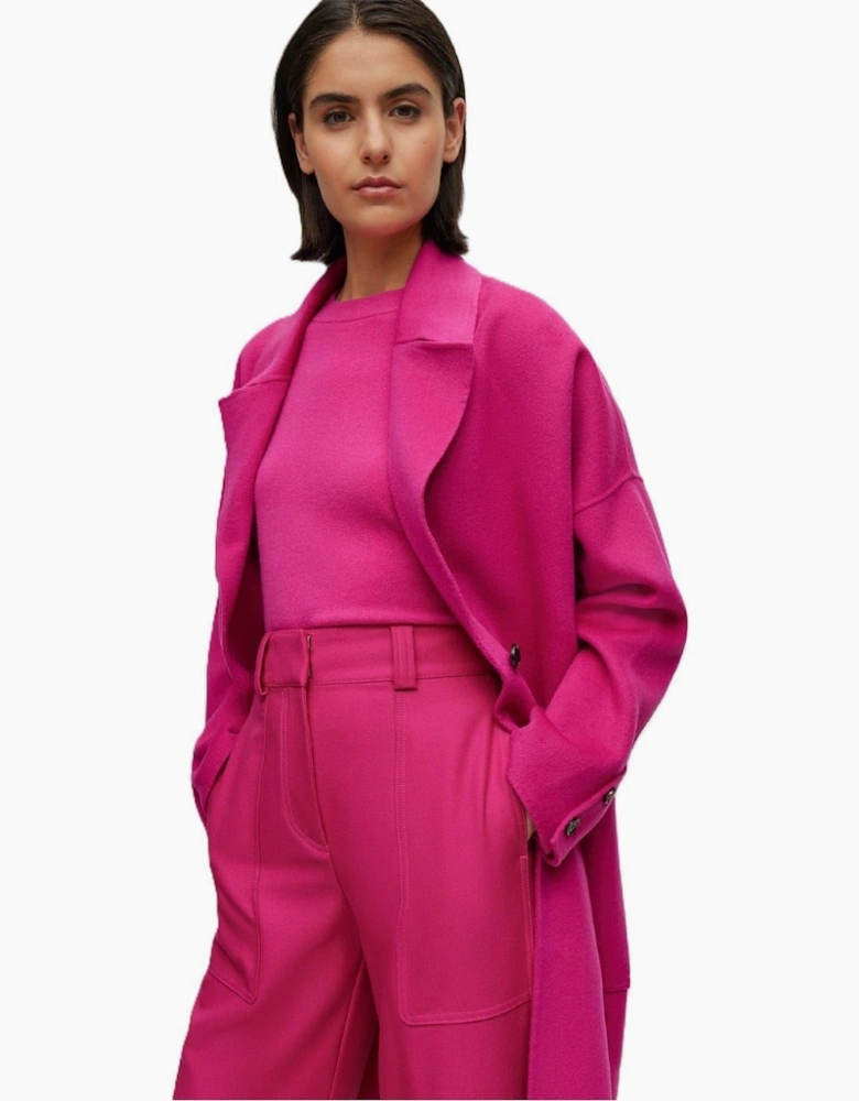 Cattina Solid Patterned Notch Collared Over Coat