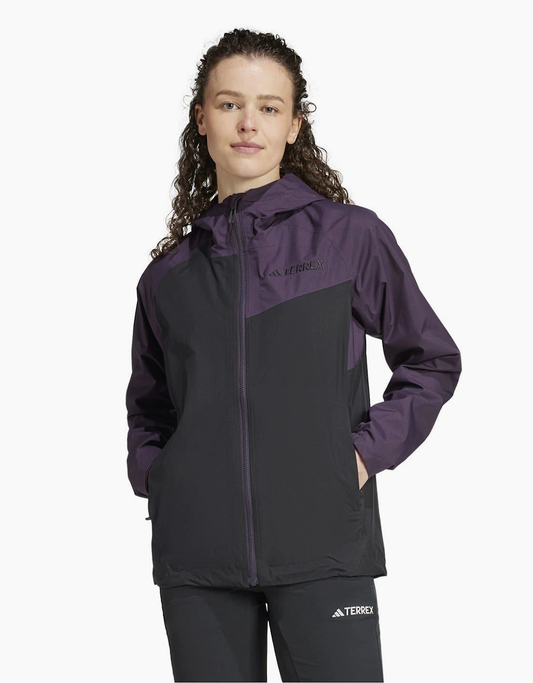 Color Block Front Zipper Pocket Rain Coat