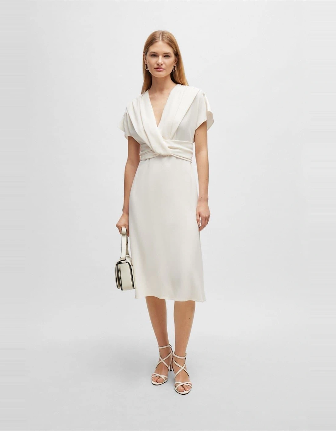Debasa2 V-Neck Short Sleeve Midi Wrap Dress