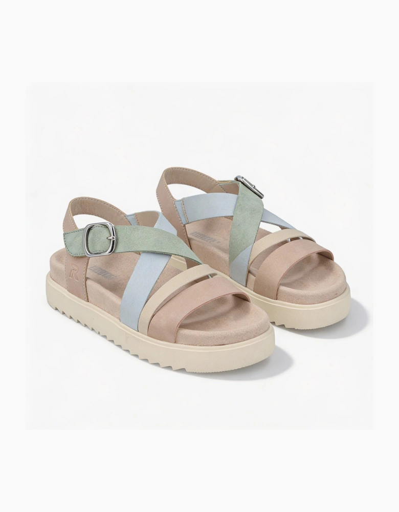 Rieker V5663 Womens Ankle Strap Sandals Beige Multi