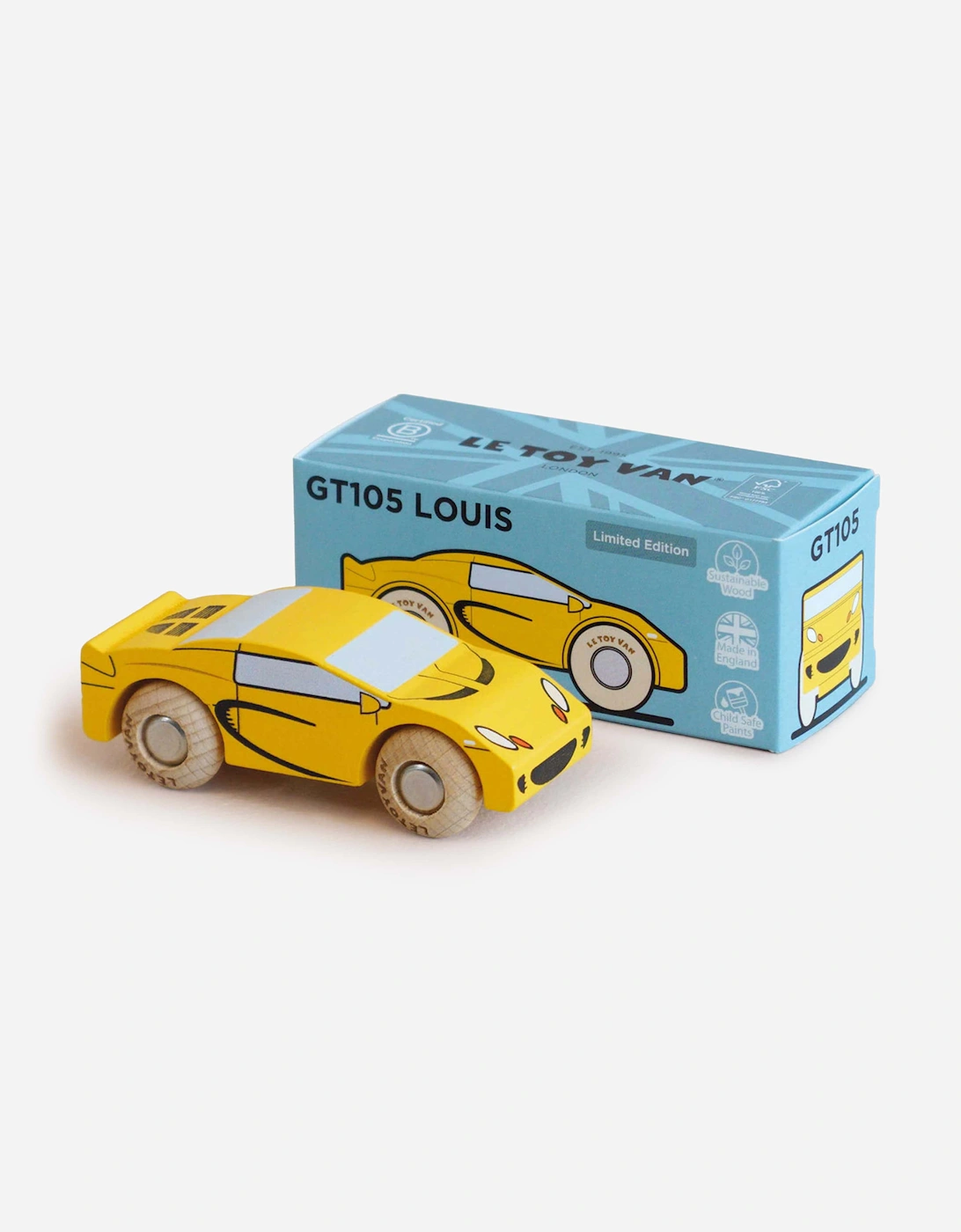 Le Toy Van GT105 Louis Wooden Toy Car in Yellow (W:8.5cm x D:3cm x H:3.2cm)