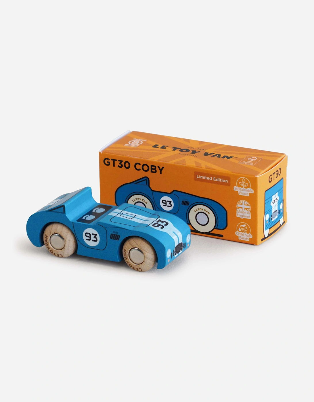 Le Toy Van GT30 Coby Wooden Toy Car in Blue (W:8.8cm x D:3cm H:3.4cm)