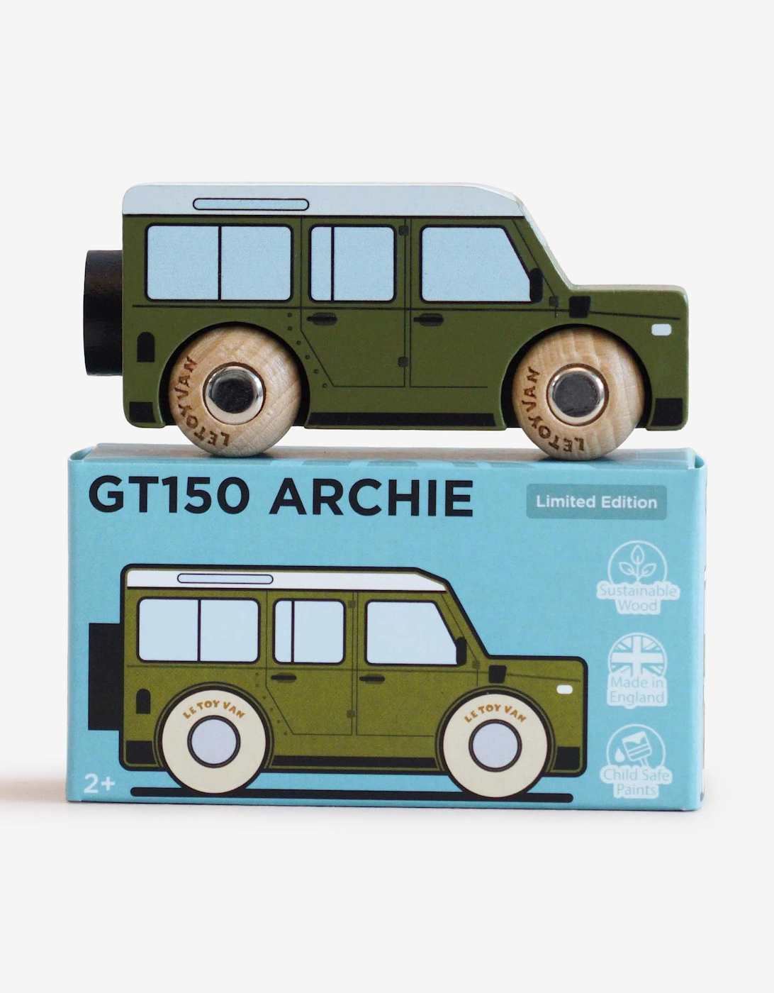 Le Toy Van GT150 Archie Wooden Toy Car in Green (W:9.2cm x D:3cm x H:4.4cm)