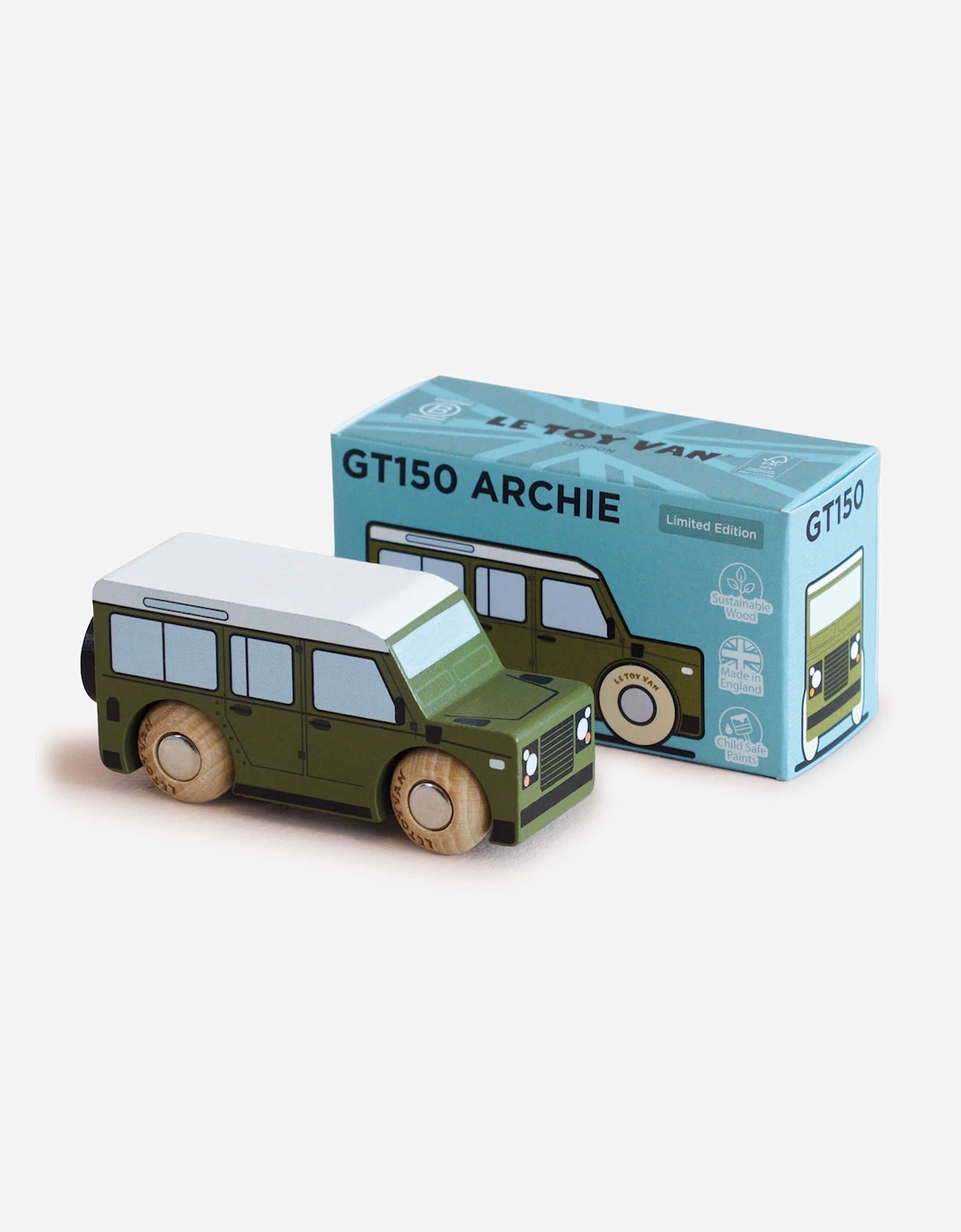 Le Toy Van GT150 Archie Wooden Toy Car in Green (W:9.2cm x D:3cm x H:4.4cm)