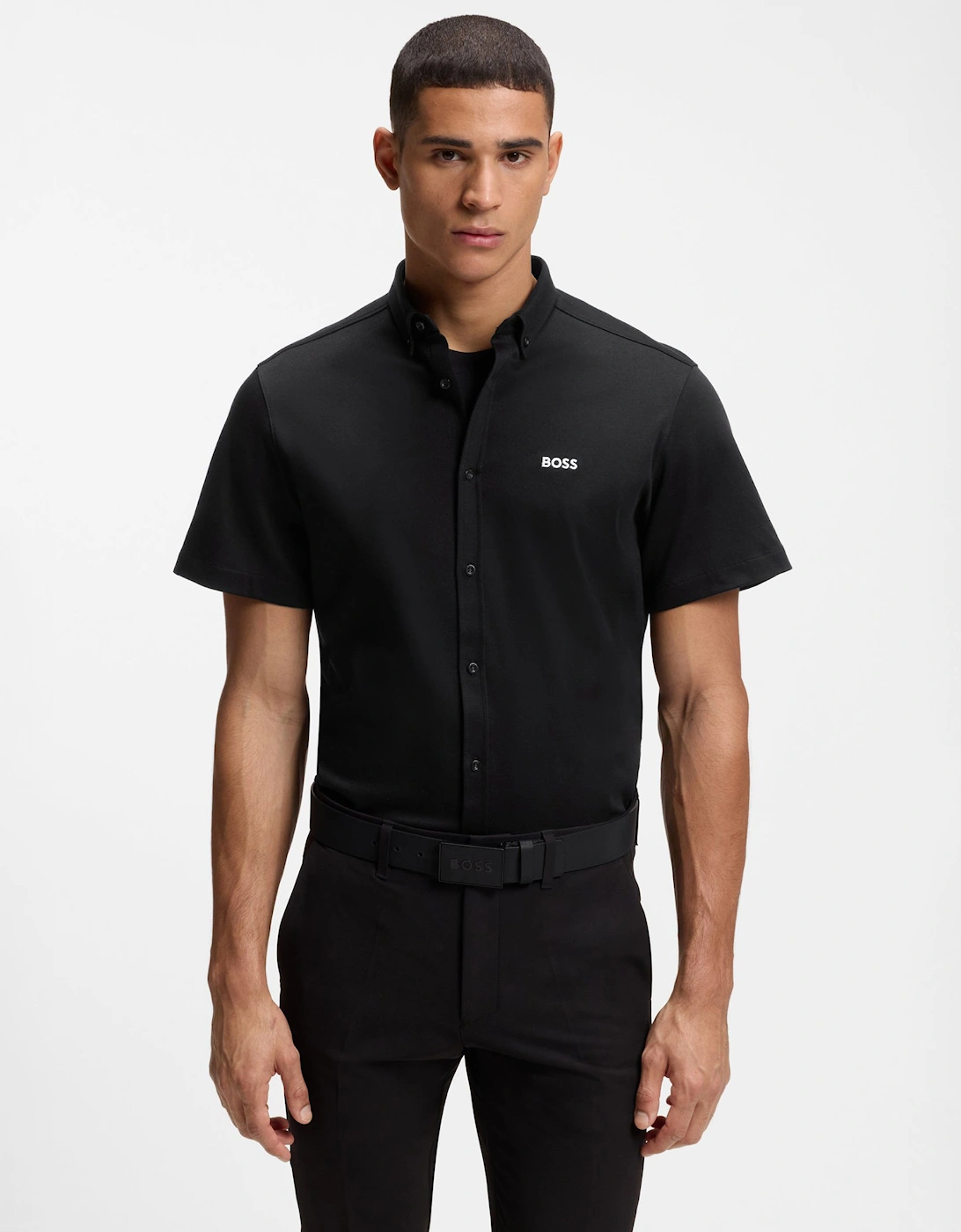 Hugo Boss Men's Black Boss Green St_motion Short Sleeve Shirt - 002  40/Regular L
