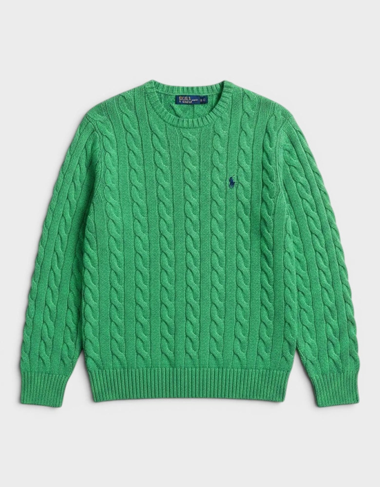 Polo Logo Cable Knit Cotton Sweater Jumper Green