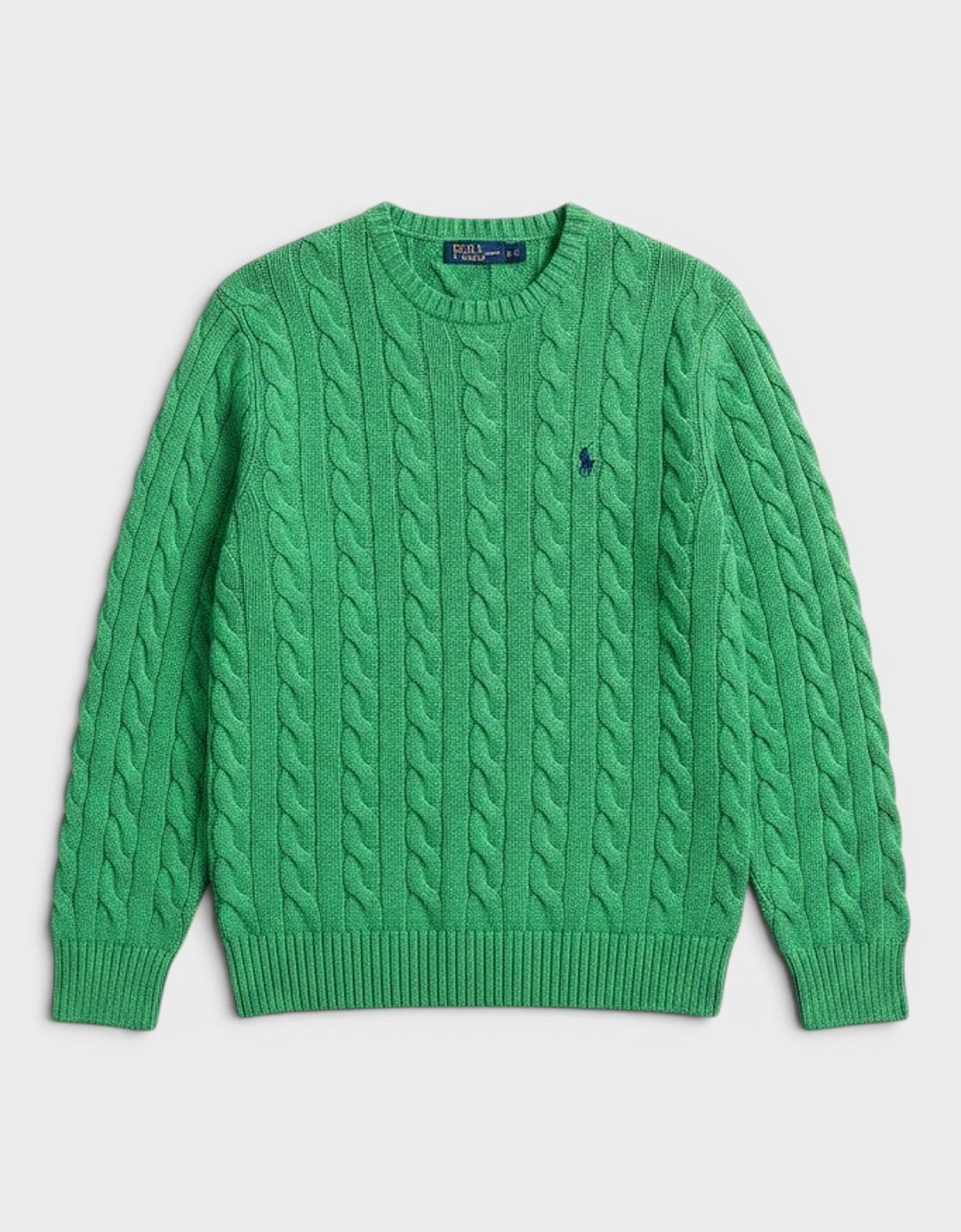 Polo Logo Cable Knit Cotton Sweater Jumper Green, 3 of 2