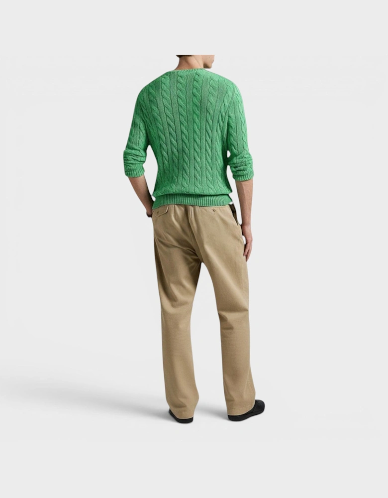 Polo Logo Cable Knit Cotton Sweater Jumper Green