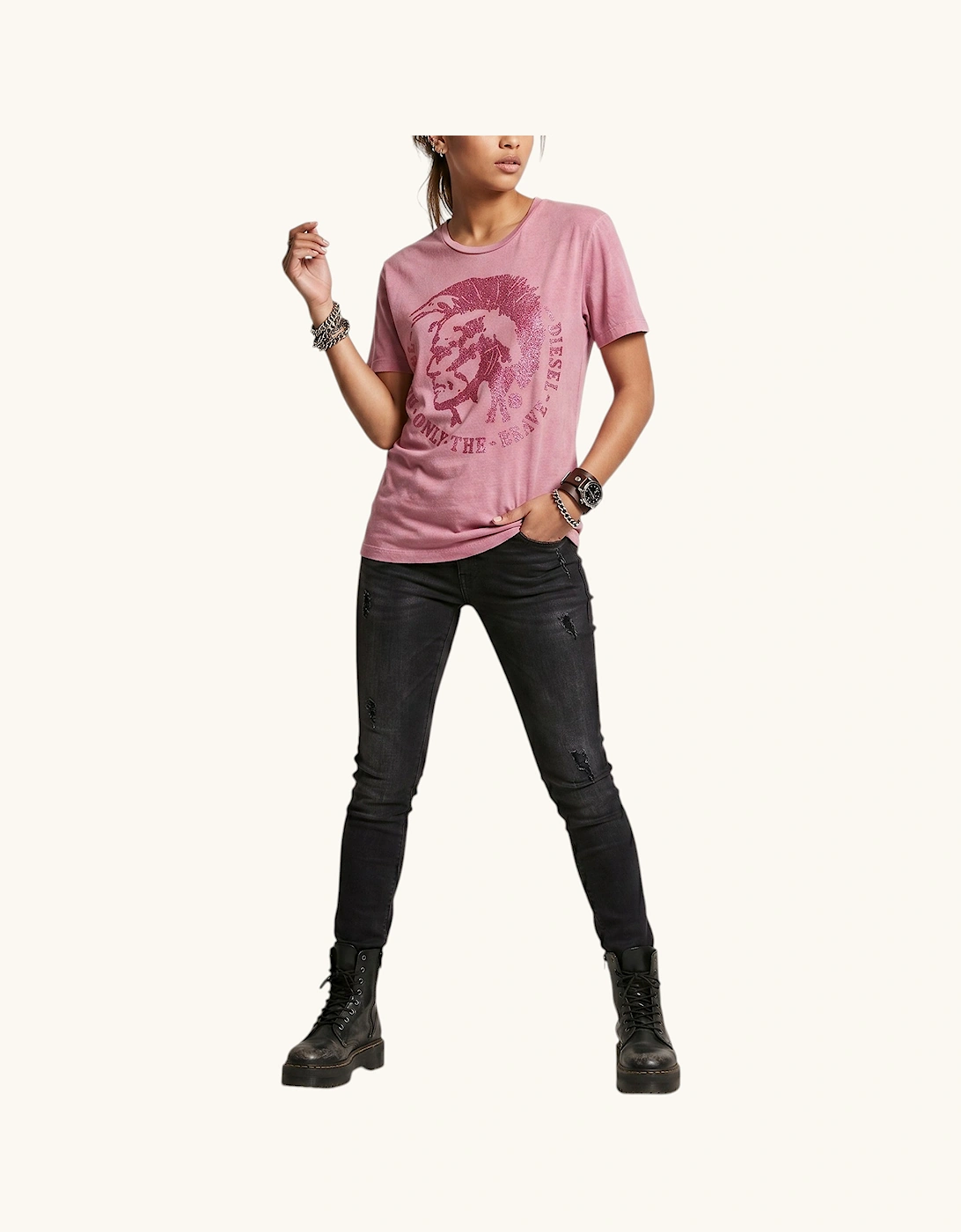 DIESEL T MORI Womens T Shirt Crew Neck Short Sleeve Casual Summer Cotton Top NEW