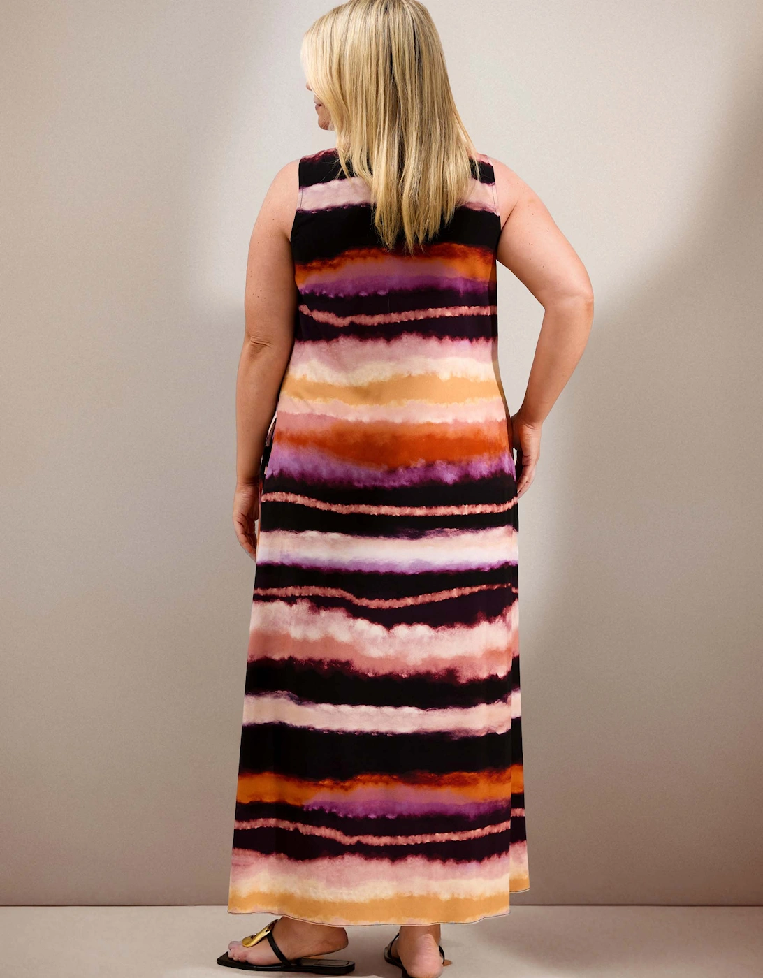 Abstract Multi Stripe Scoop Neck Maxi Dress