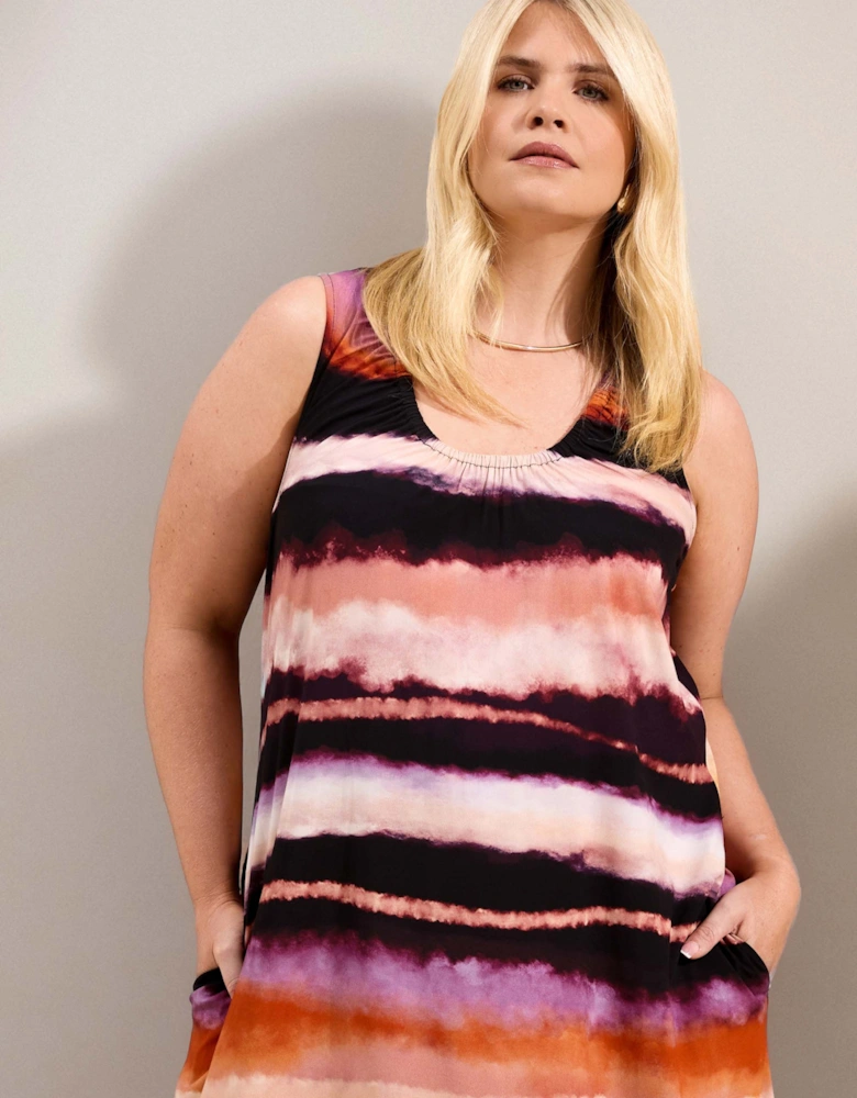 Abstract Multi Stripe Scoop Neck Maxi Dress