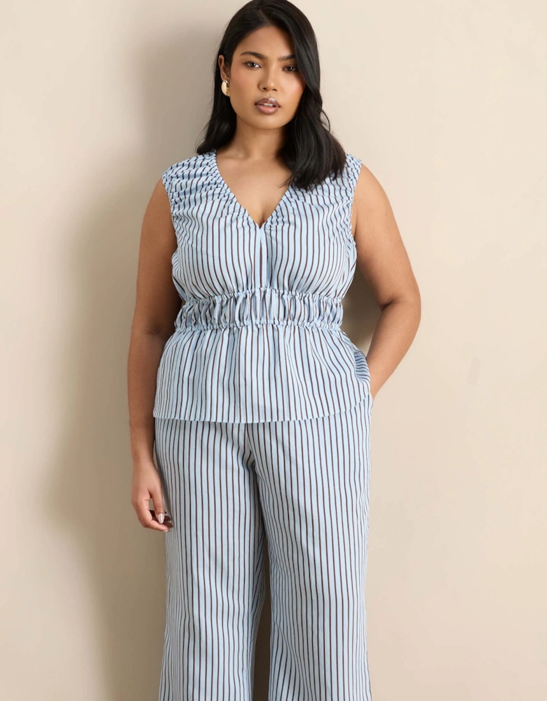 Blue And Chocolate Striped Wide Leg Trouser