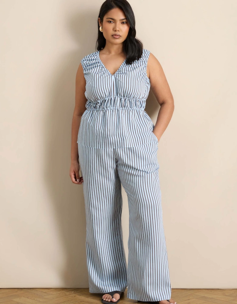 Blue And Chocolate Striped Wide Leg Trouser
