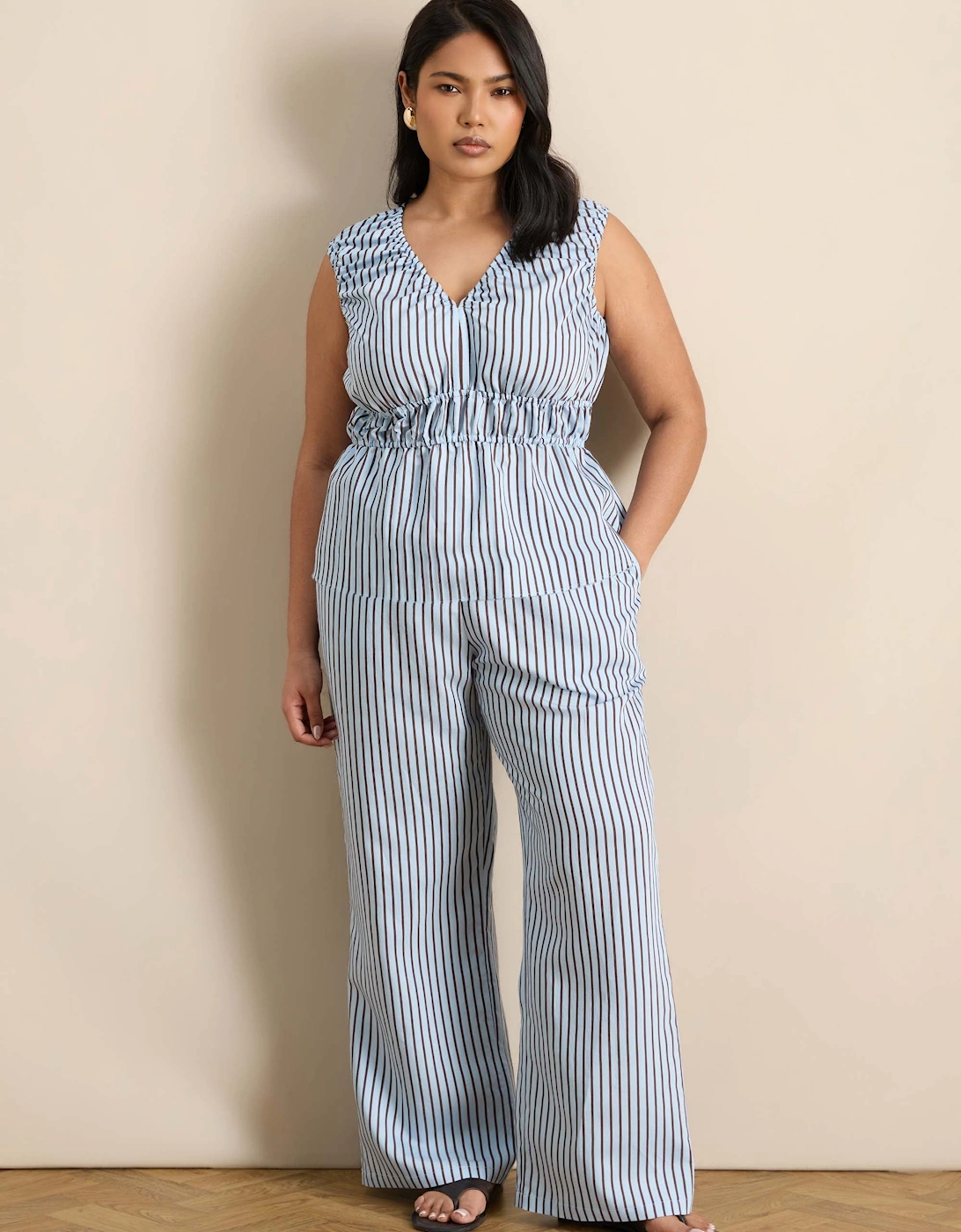 Blue And Chocolate Striped Wide Leg Trouser, 4 of 3