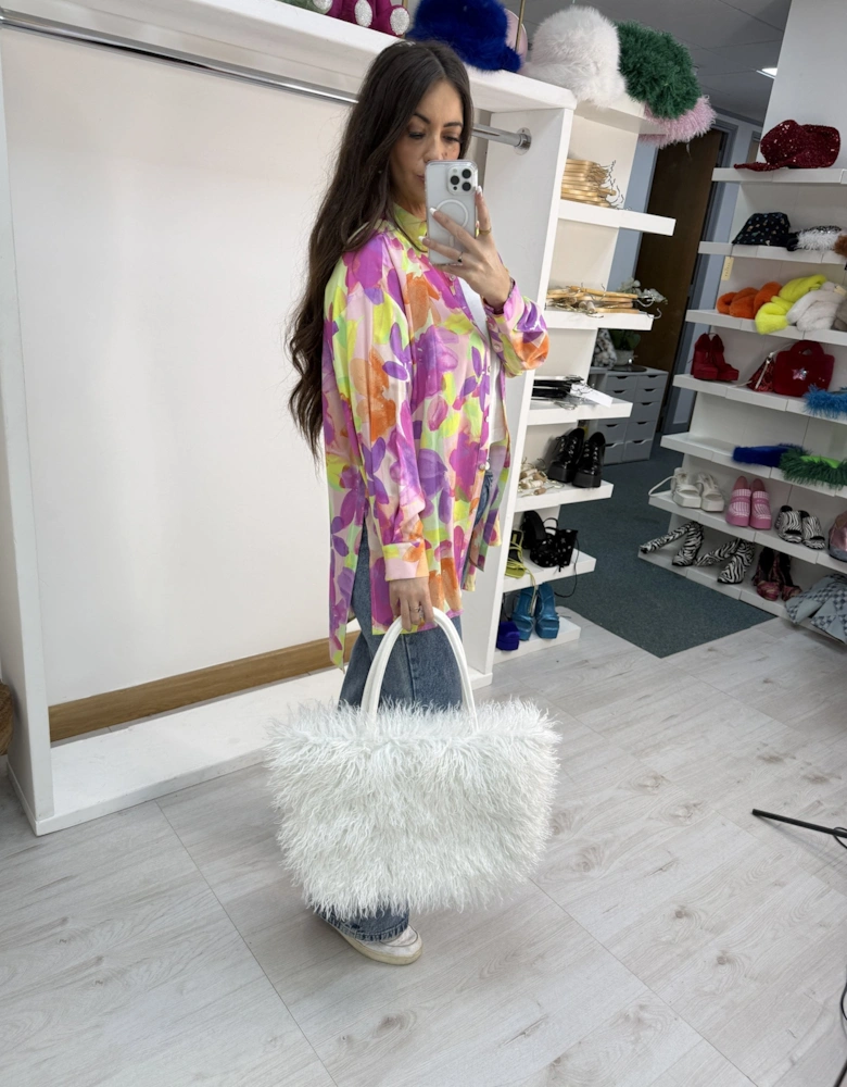 Cream Handmade Bamboo Faux Shearling Large Bag