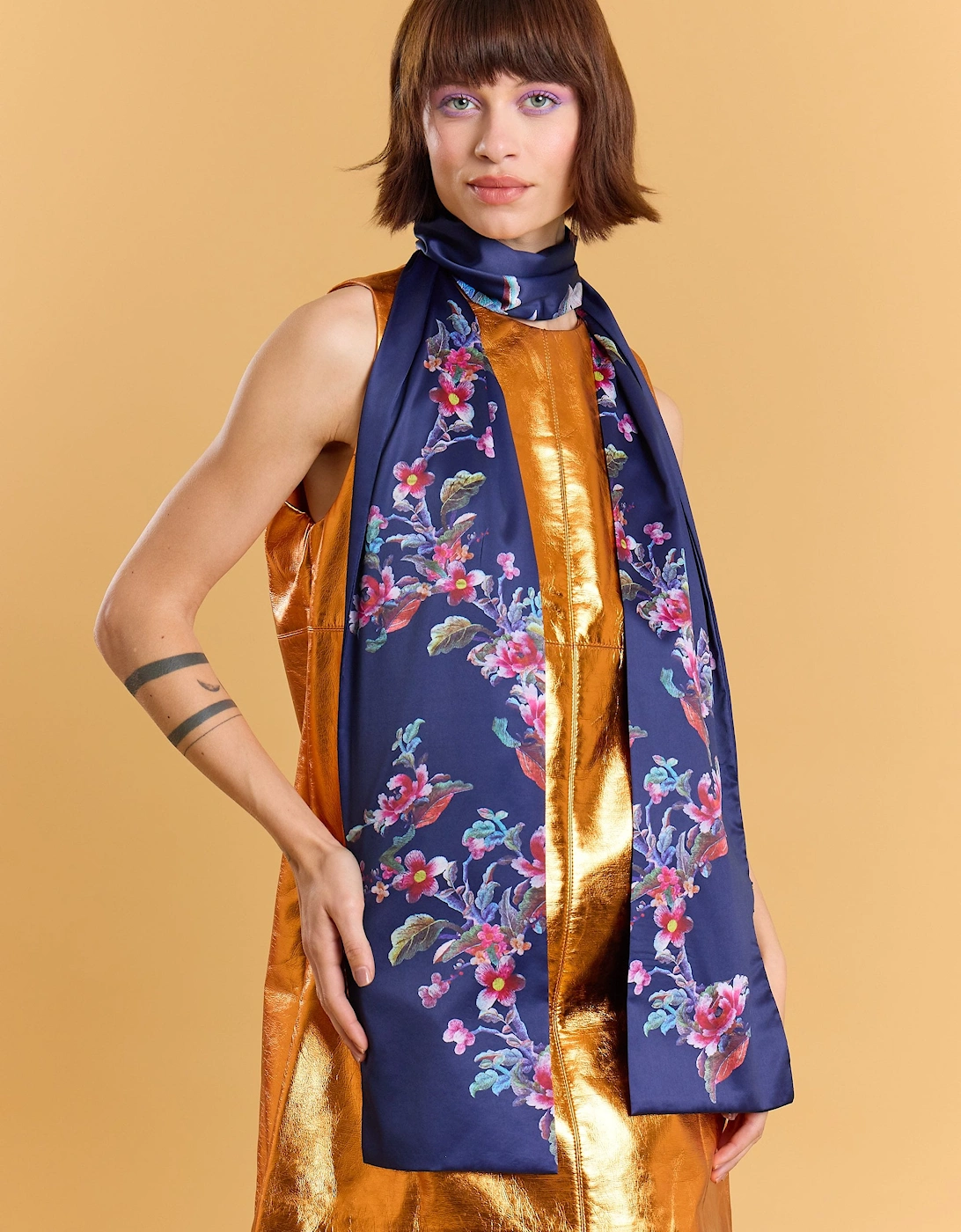 Silk Blend Blue Floral Long Scarf, 3 of 2