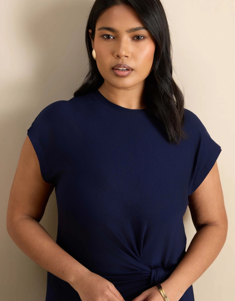 Navy Short Sleeve Tie Side Jersey Midaxi