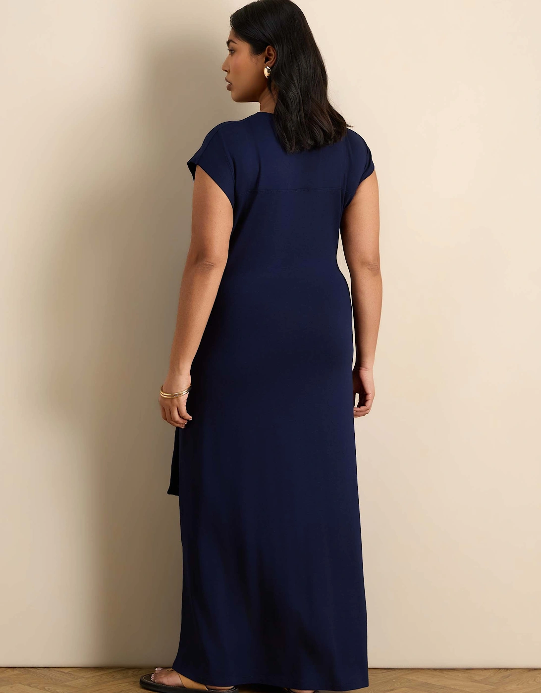 Navy Short Sleeve Tie Side Jersey Midaxi