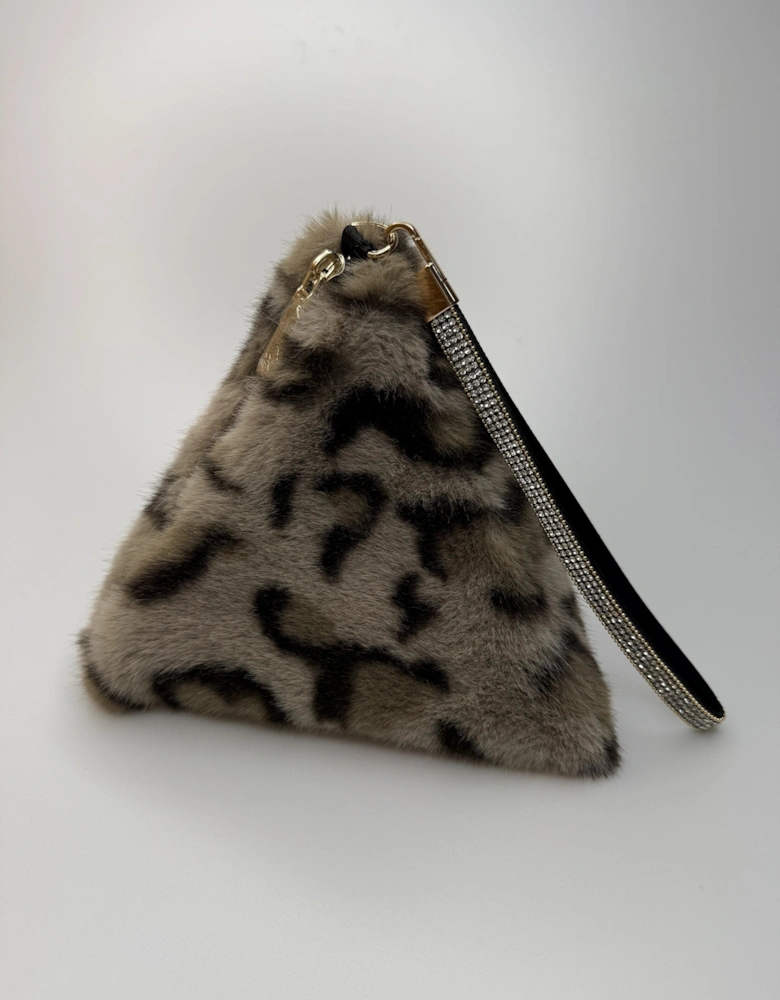 Mocha Animal Print Pyramid Faux Fur Bag