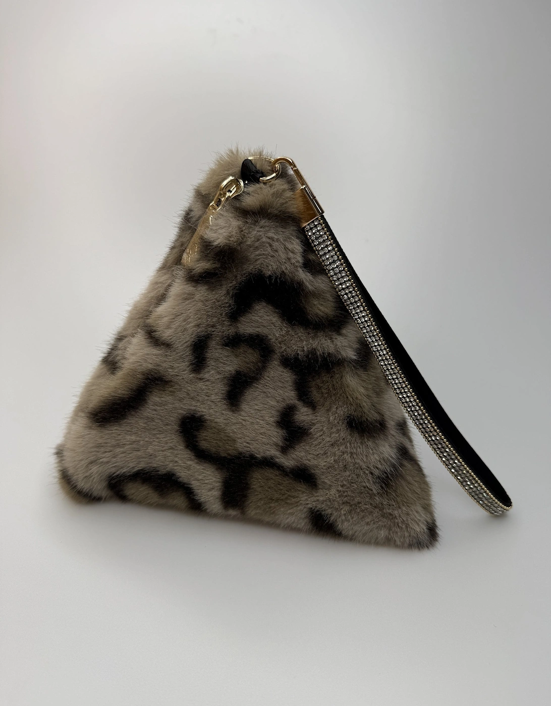 Mocha Animal Print Pyramid Faux Fur Bag