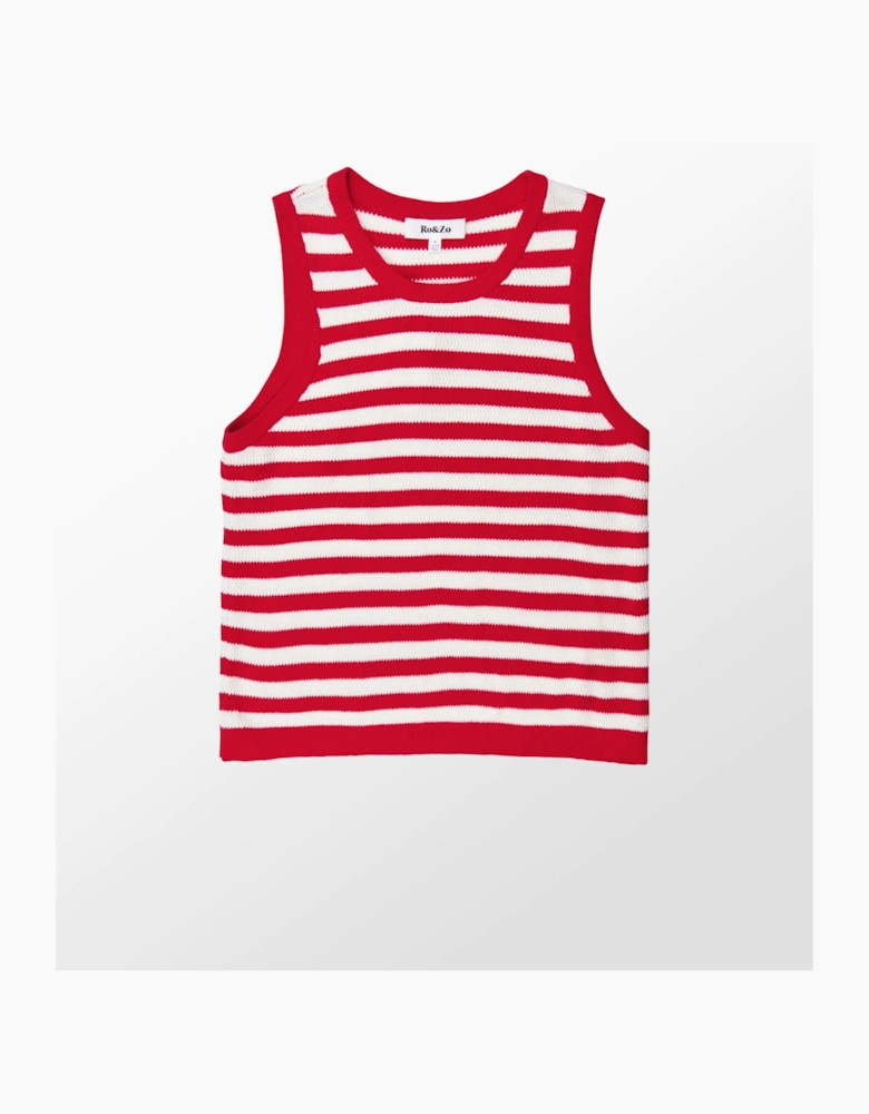 Red Stripe Cotton Knit Shell Top