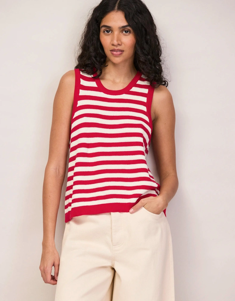 Red Stripe Cotton Knit Shell Top