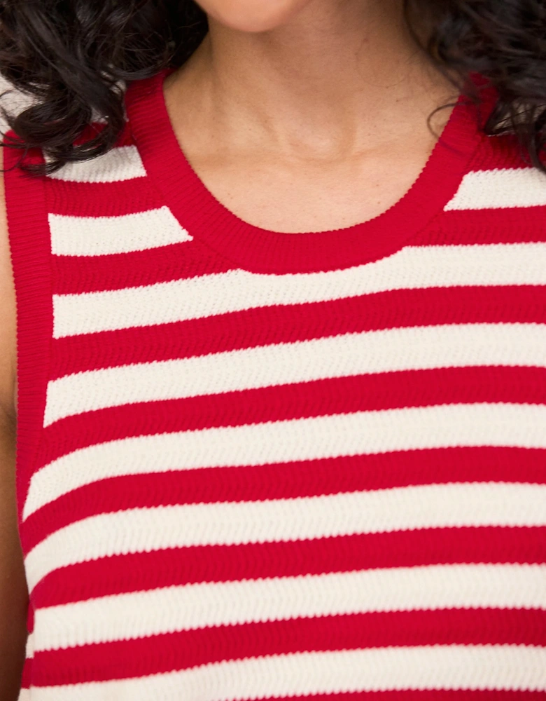 Red Stripe Cotton Knit Shell Top