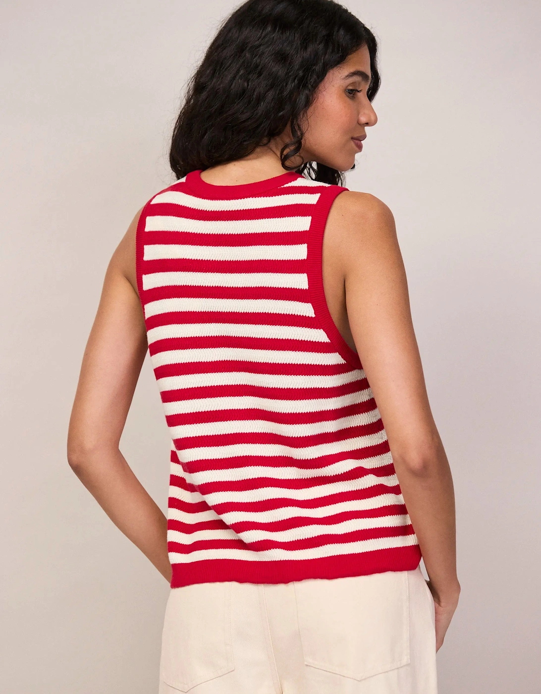 Red Stripe Cotton Knit Shell Top