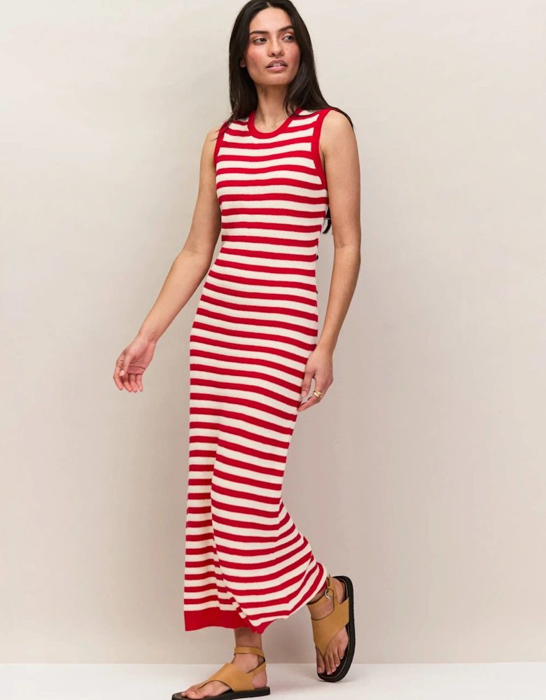 Red Stripe Cotton Knit Midi Dress
