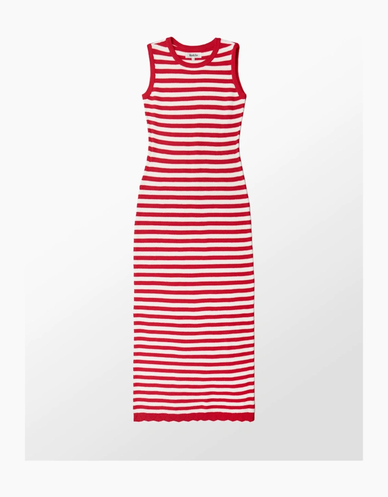 Red Stripe Cotton Knit Midi Dress