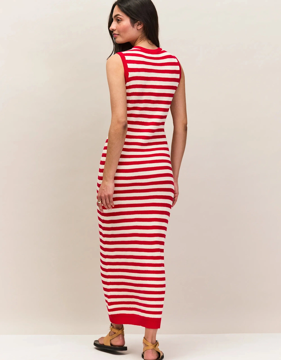 Red Stripe Cotton Knit Midi Dress