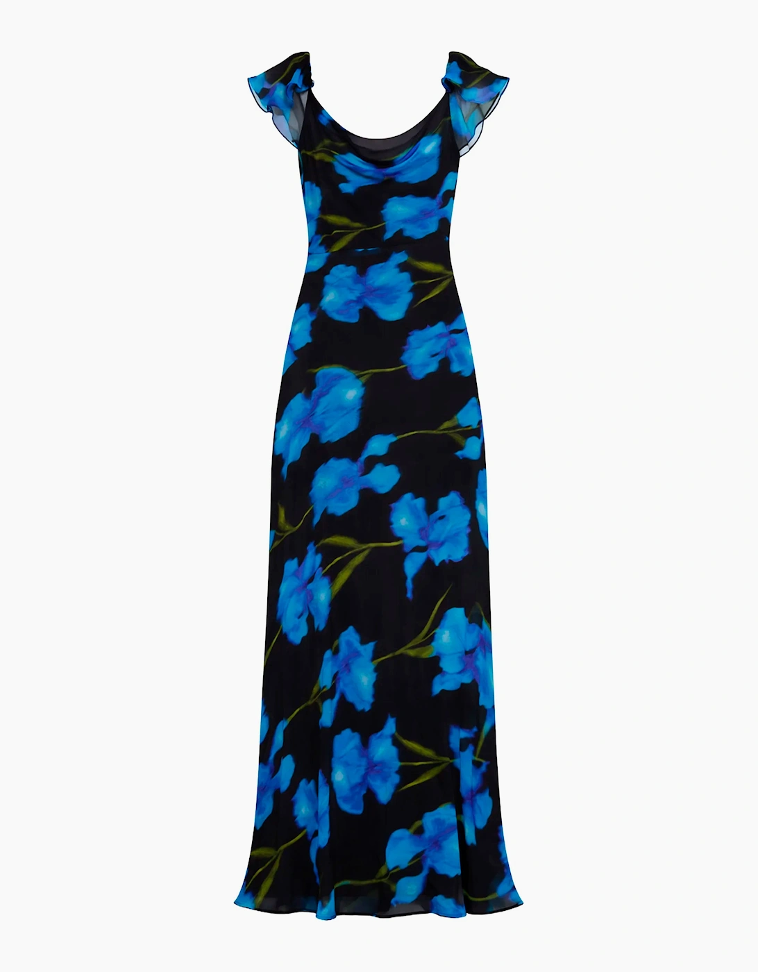 Imola Blue Floral Cowl-Neck Maxi Dress