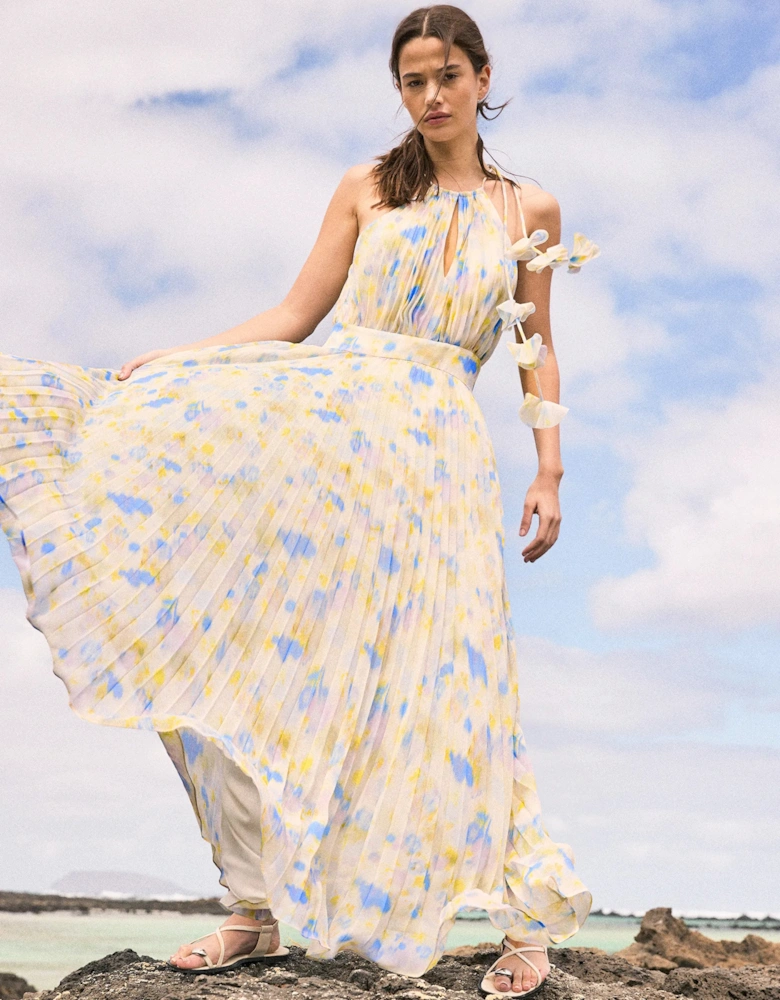Allegra Watercolour Floral Pleated Maxi Dress