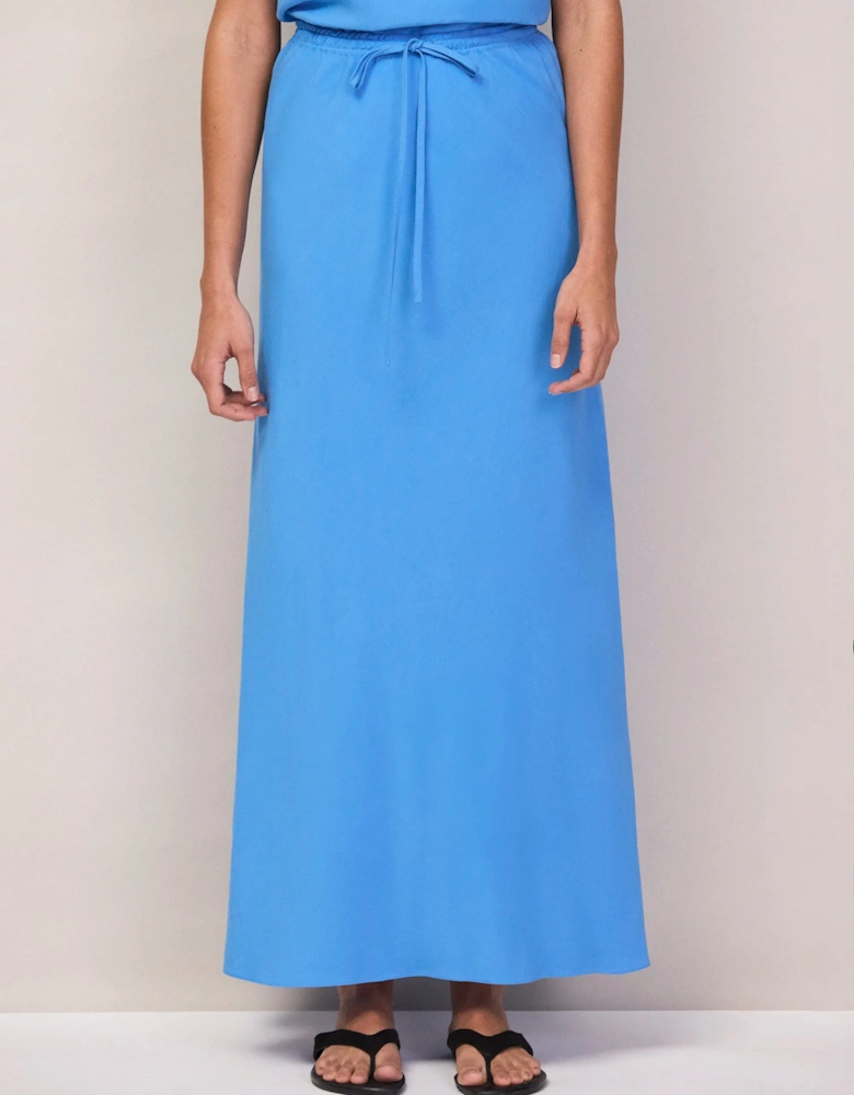 Petite Blue Linen Blend Bias Skirt