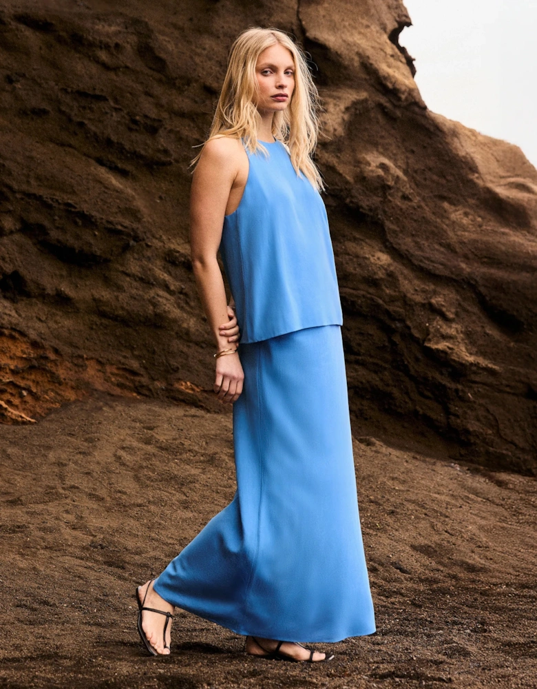 Petite Blue Linen Blend Bias Skirt