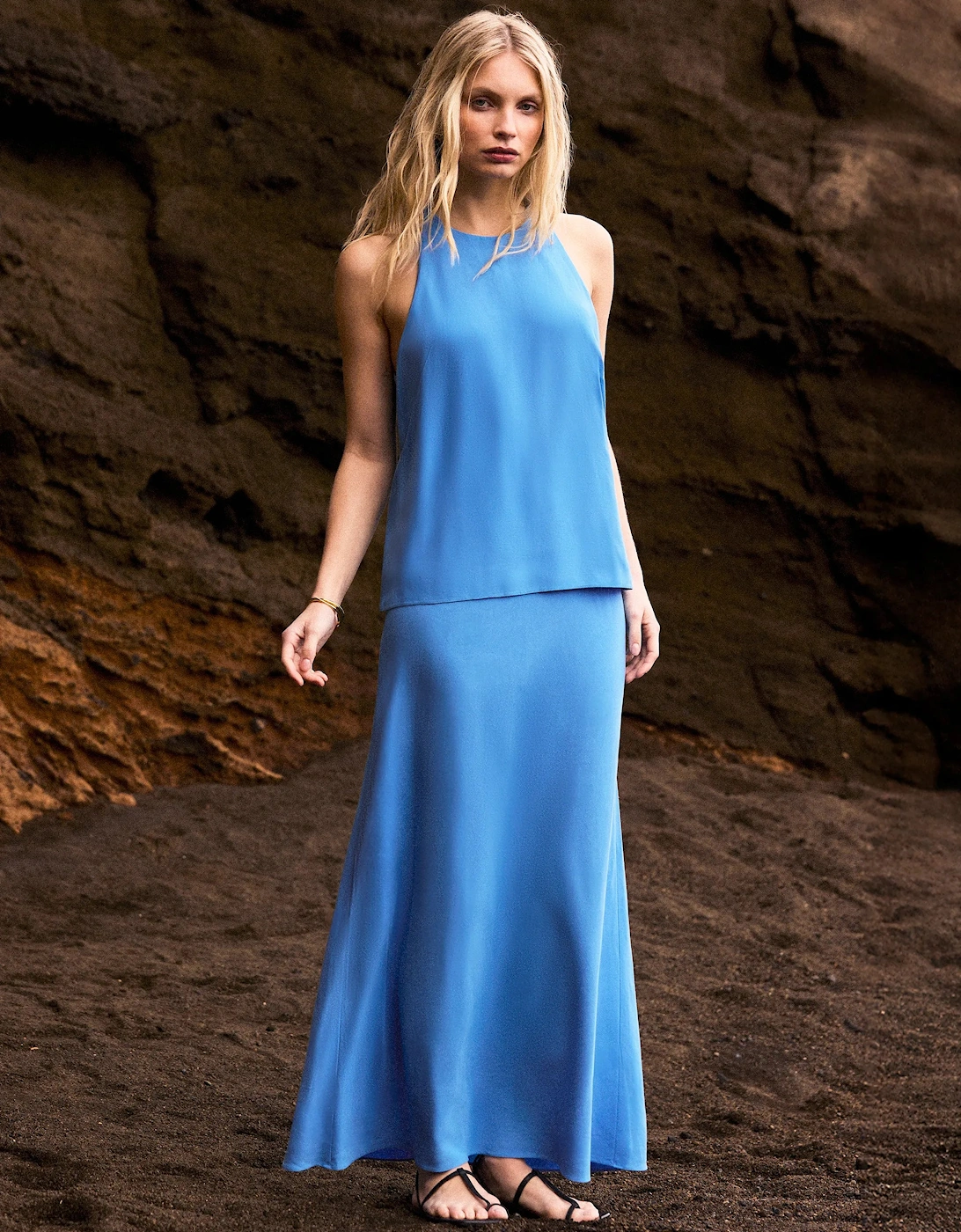 Blue Linen Blend Halter Top