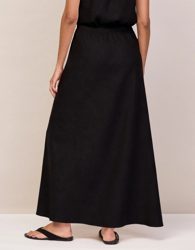Petite Black Bias Skirt With Linen