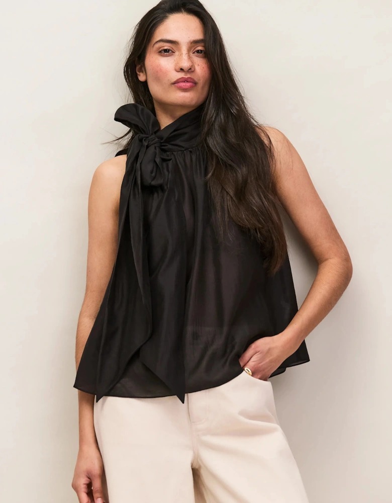 Black Bow Detail Sleeveless Blouse