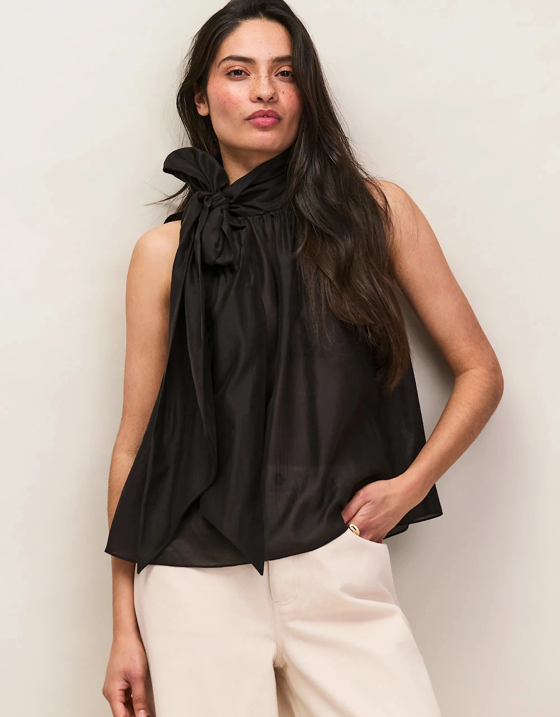 Black Bow Detail Sleeveless Blouse