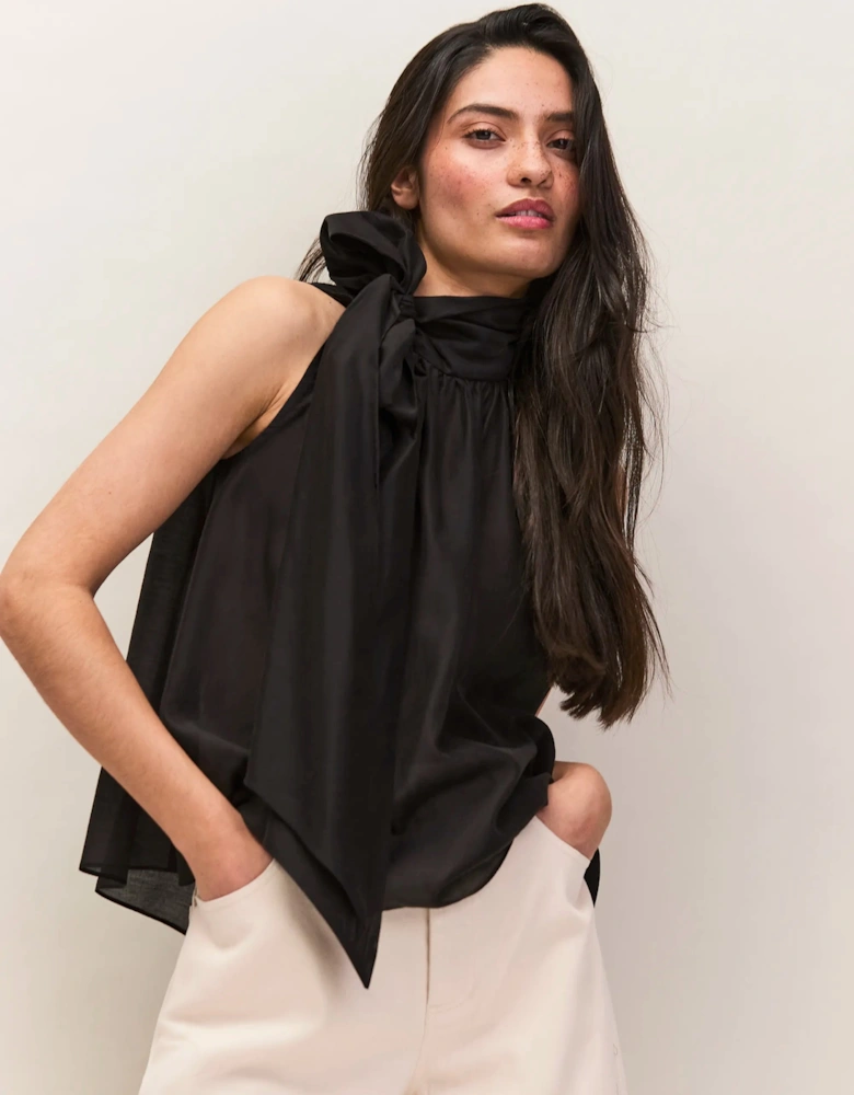 Black Bow Detail Sleeveless Blouse