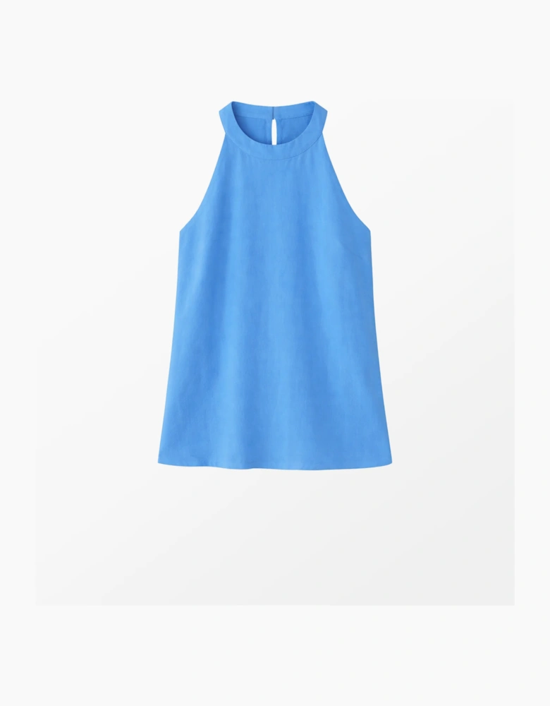 Blue Linen Blend Halter Top